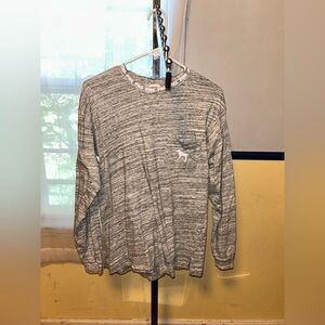 Victorias Secret Pink Small Marbled Gray White Logo Long Sleeve Tee Shirt